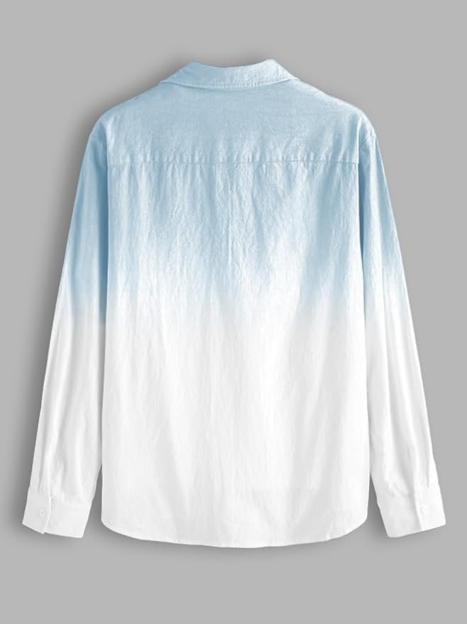 BE ACTIVE Men's Solid Slim Fit Cotton Casual Shirt with a blue and white ombre fade pattern. - Image 2