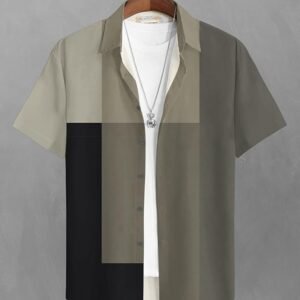 Bullmer men colourblock regular fit shirt in khaki.