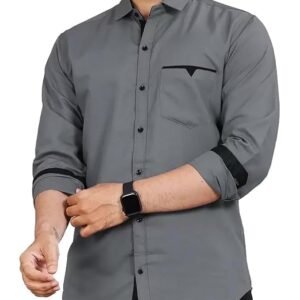 men's grey long-sleeve casual shirt