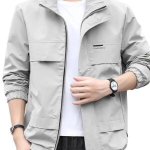 men's light grey stand-collar jacket