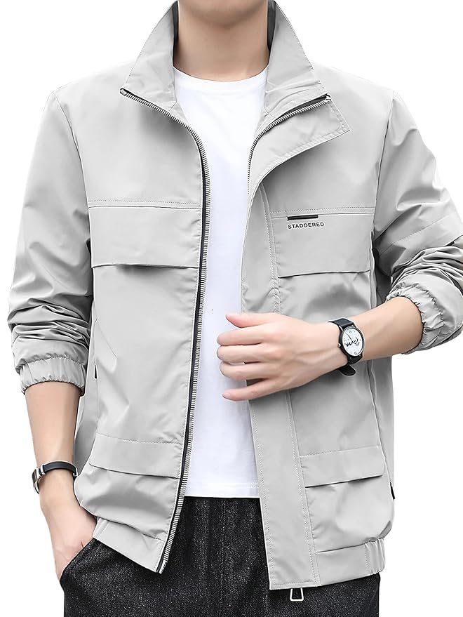 men's light grey stand-collar jacket