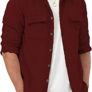 men's maroon long-sleeve casual shirt