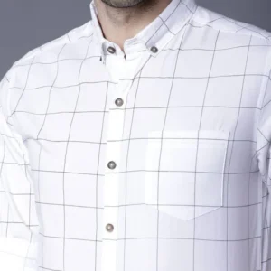 men's white grid or windowpane checked shirt