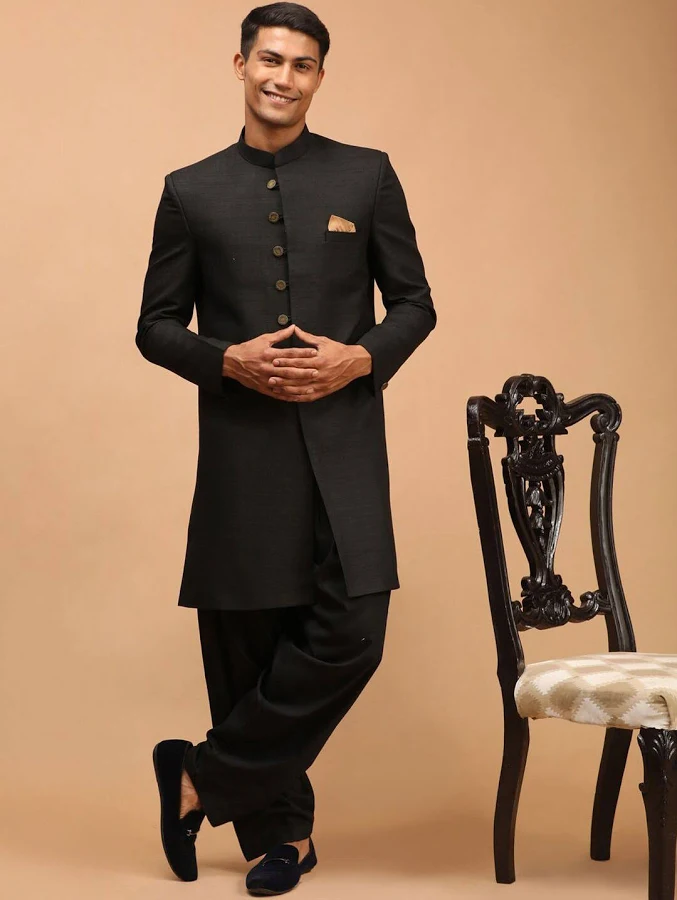 VASTRAMAY Men Bangalori Silk Indo Western Sherwani